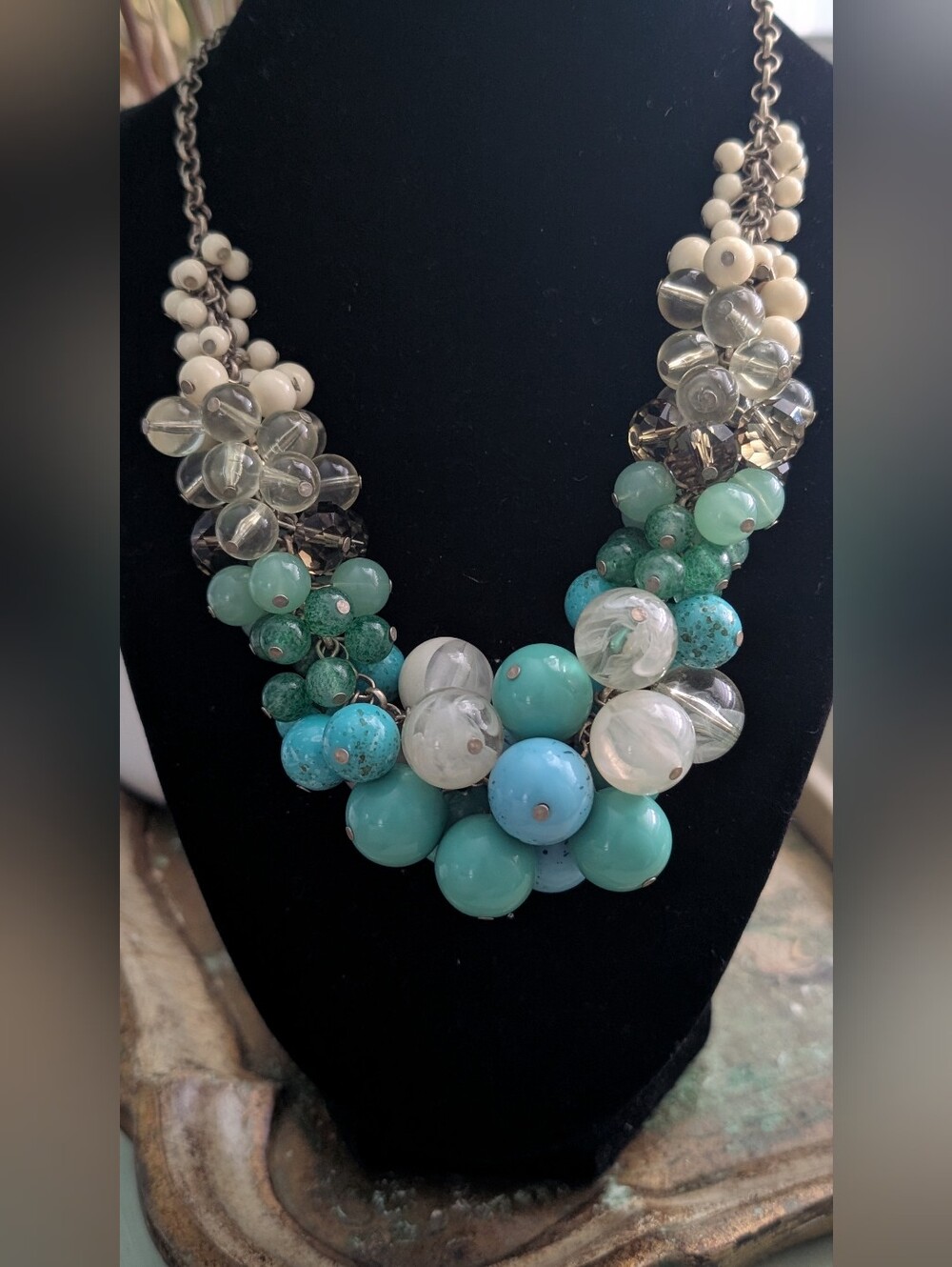 Lia Sophia Statement Cluster Bead Necklace - Turquoise & Ivory